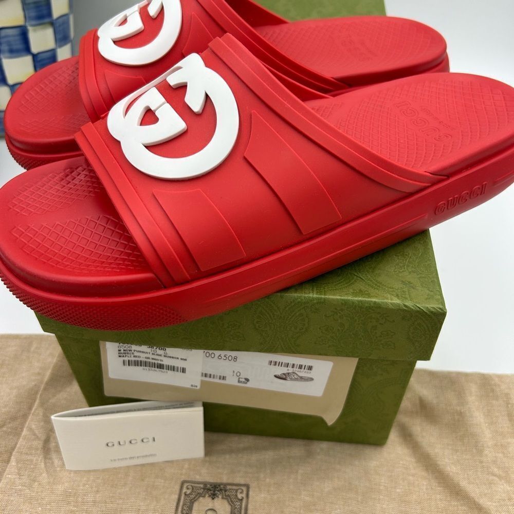 Men's Gucci interlocking G rubber Pool slides size 10 made in Italy - Picture 4 of 12